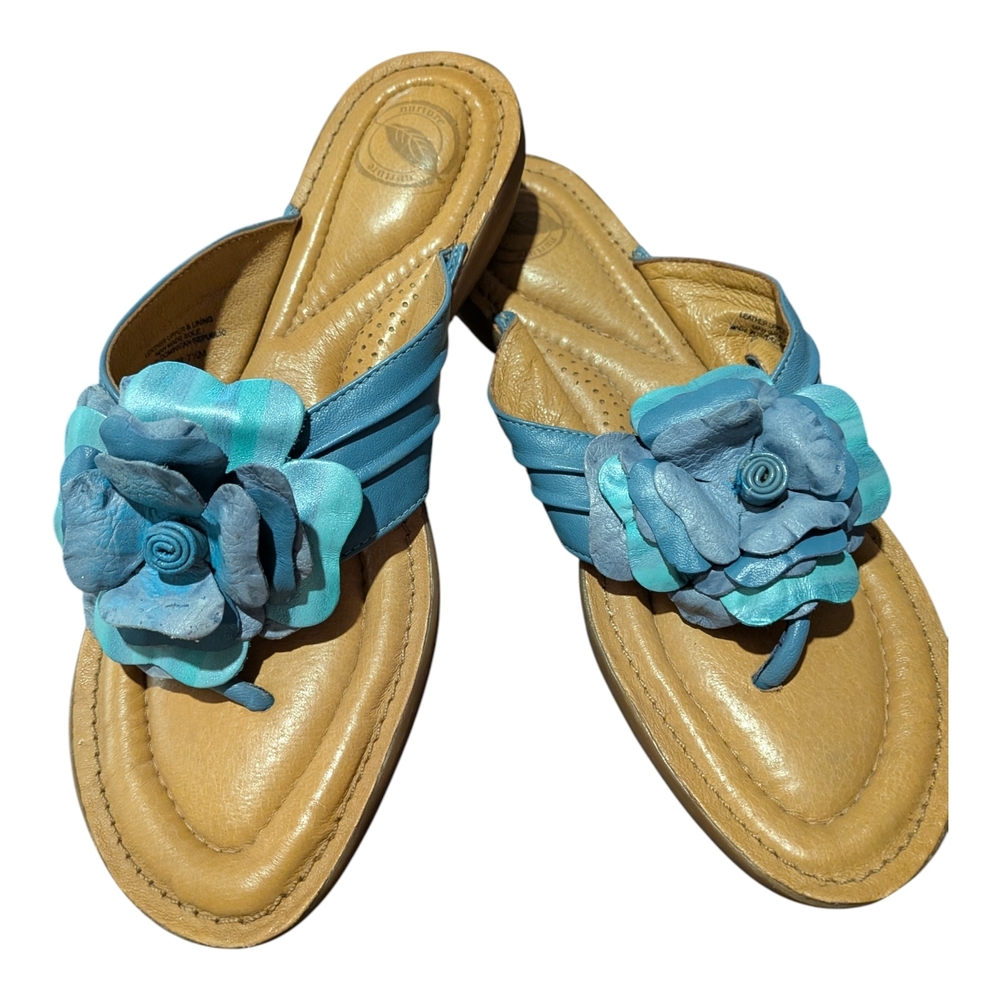 Nurture 8 Leather Blue and Tan Floral Sandals